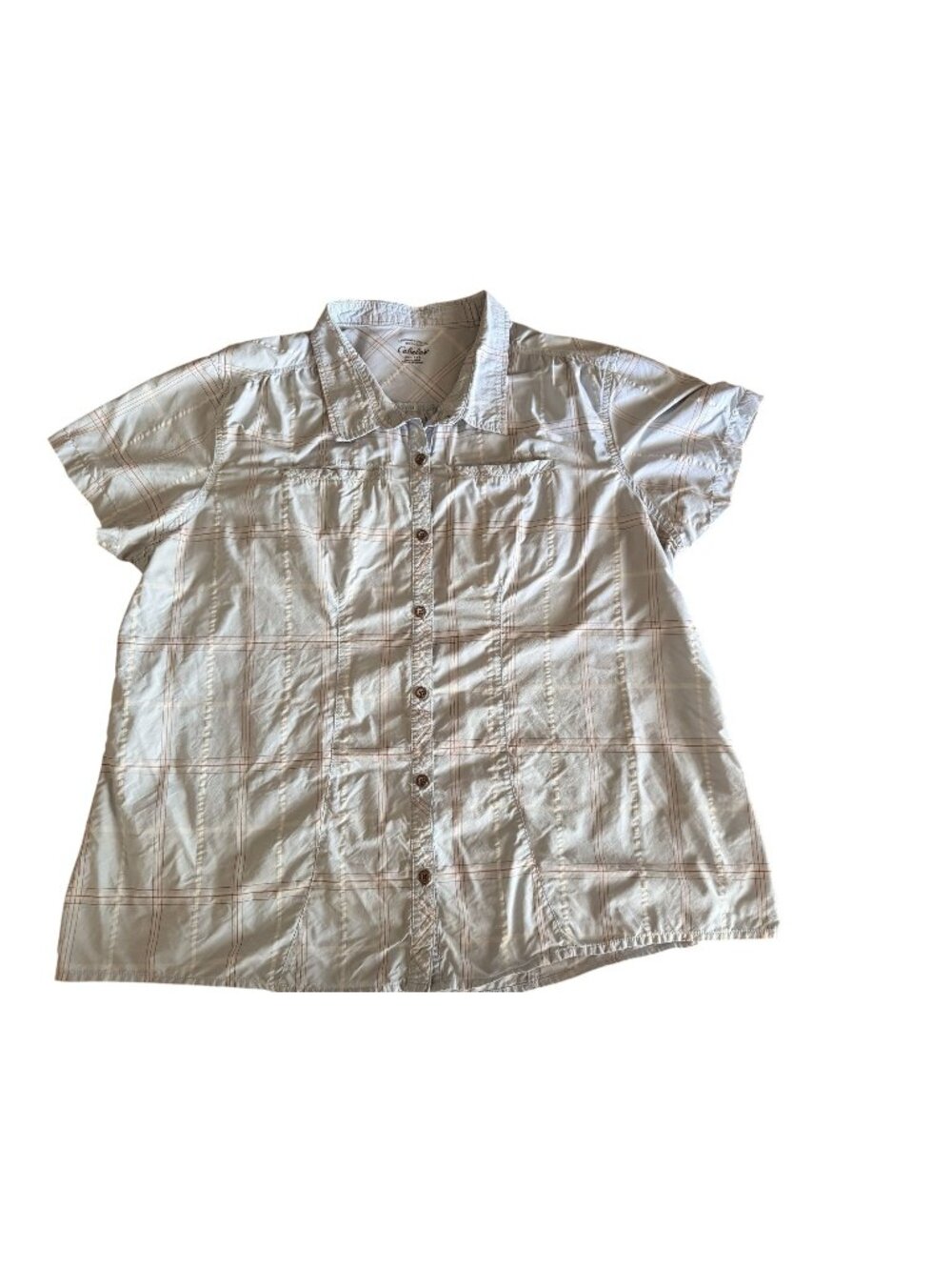 Cabelas Womens 2XL Blue Button-Up Shirt w/Plaid Pattern Short Sleeve Lightweight